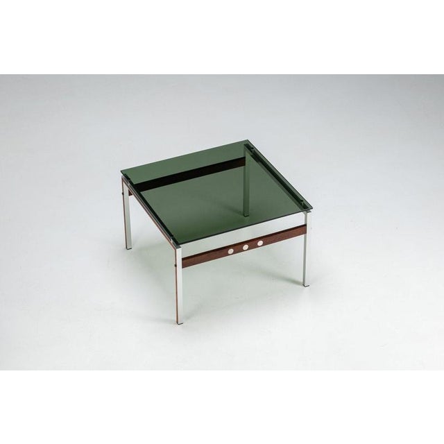 Metal Scandinavian Coffee Table in Metal, Teak and Smoked Glass Denmark 1960 For Sale - Image 7 of 15