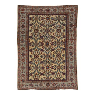 7 X 10 Antique Persian Mahal Handmade Wool Rug in Tan With Floral Pattern For Sale
