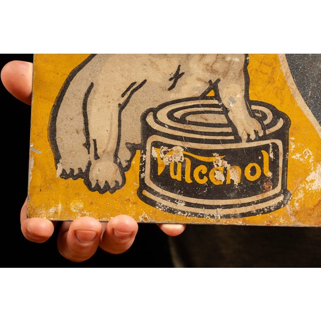 1920s Antique Vulcanol Painted Tin Advertising Sign For Sale - Image 5 of 6