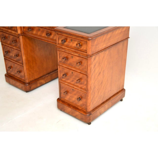 Victorian Satinwood Pedestal Desk with Leather Top, 1860s For Sale - Image 10 of 11