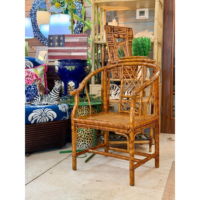 Vintage Chinoiserie Regency Horseshoe Bamboo Rattan & Cane Side Chair For Sale - Image 12 of 12