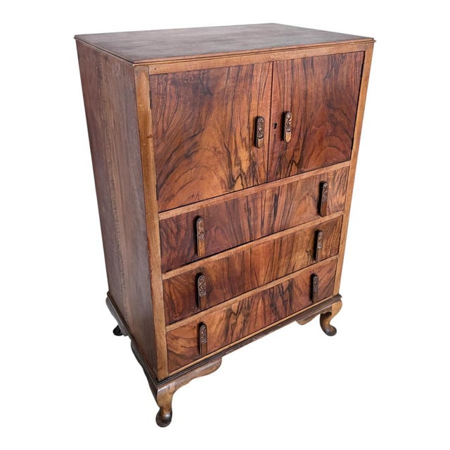 Brown Art Deco Walnut Tallboy Chest of Drawers with Cabinet Top, 1930s For Sale - Image 8 of 10