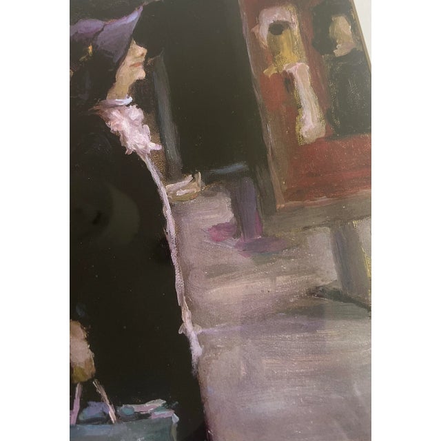 American artist Renee Berger (b. 1959) limited edition print. Street scene with woman walking. Warm color tones, signature...