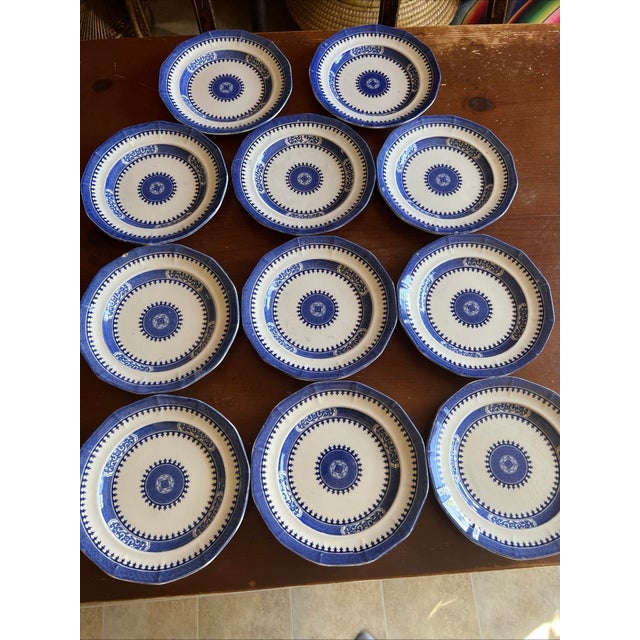 11 Antique Blue Transfer Decorated 8 1/4" Plates, "Dagger Border" by J. Wedgwood For Sale - Image 12 of 12