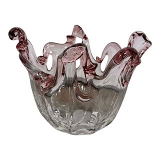 Late 20th Century Amethyst and Crystal Murano Sommerso Fazzoletto Art Glass Vase For Sale