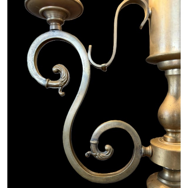 1950s 1950s Italian Brass & Wood Double Arm Student Lamp With Milk Glass Shades For Sale - Image 5 of 11