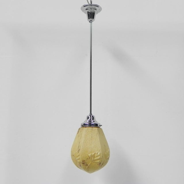 Beige Art Deco Hanging Lamp with Marbled Hexagonal Shade, 1930s For Sale - Image 8 of 18