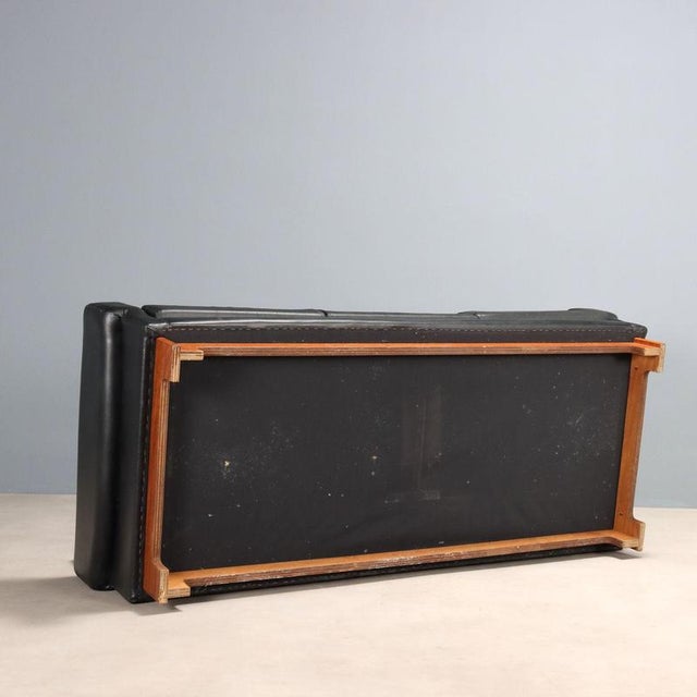 Wood Vintage Three-Seater Sofa in Wood and Leather, 1960s For Sale - Image 7 of 9