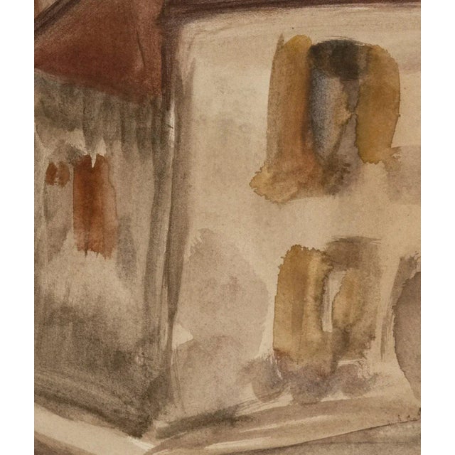 French Mid 1900s Vintage European Scenic Village Watercolor Painting on Paper With Mat. Signed by French Artist Marius Woulfart For Sale - Image 3 of 4