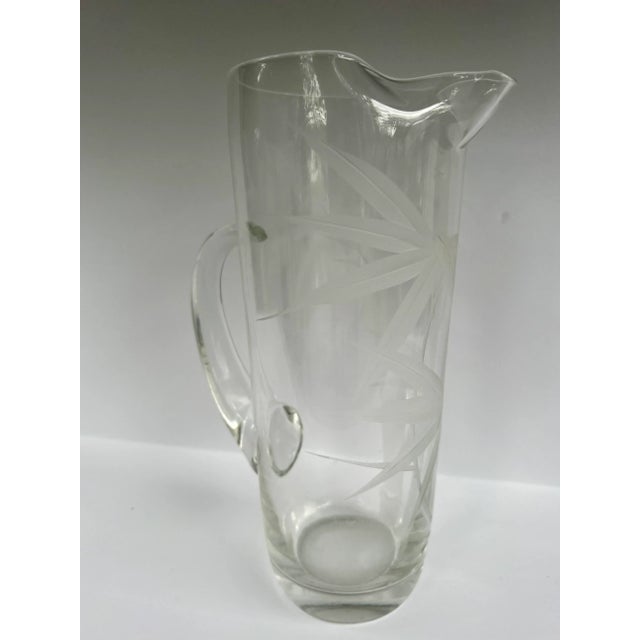 Vintage Clear Glass Pitcher With Etched Bamboo Leaves For Sale - Image 10 of 13
