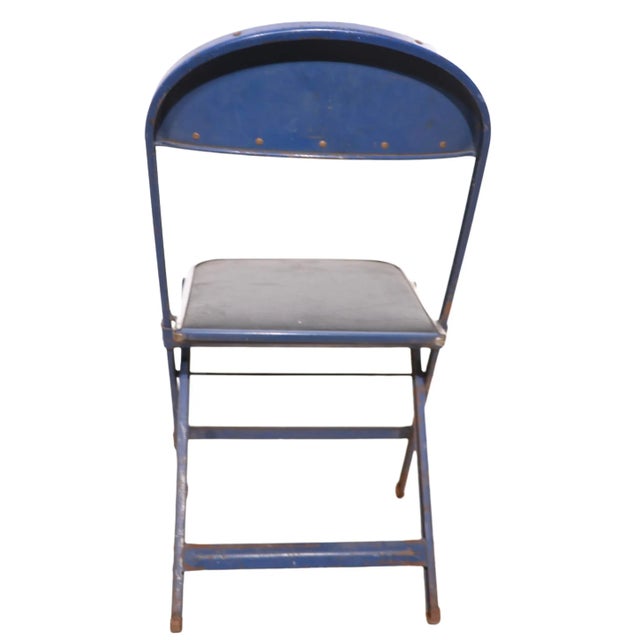 Early 20th Century 4 Vintage Folding Chairs in Blue Oilcloth Steel and Chrome by Cosco For Sale - Image 5 of 11