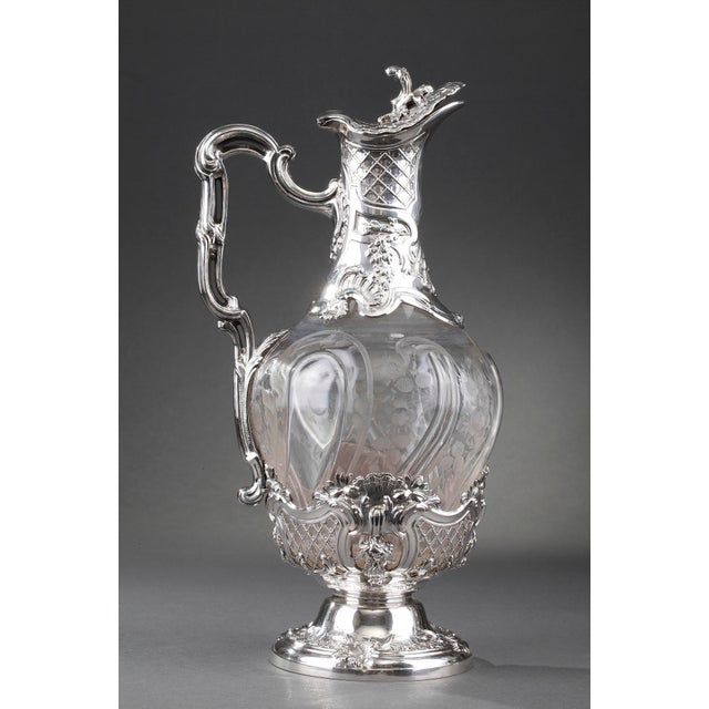 Metal 19th Century Silver and Crystal Ewers by Master Silversmith Ernie, 1880, Set of 2 For Sale - Image 7 of 18