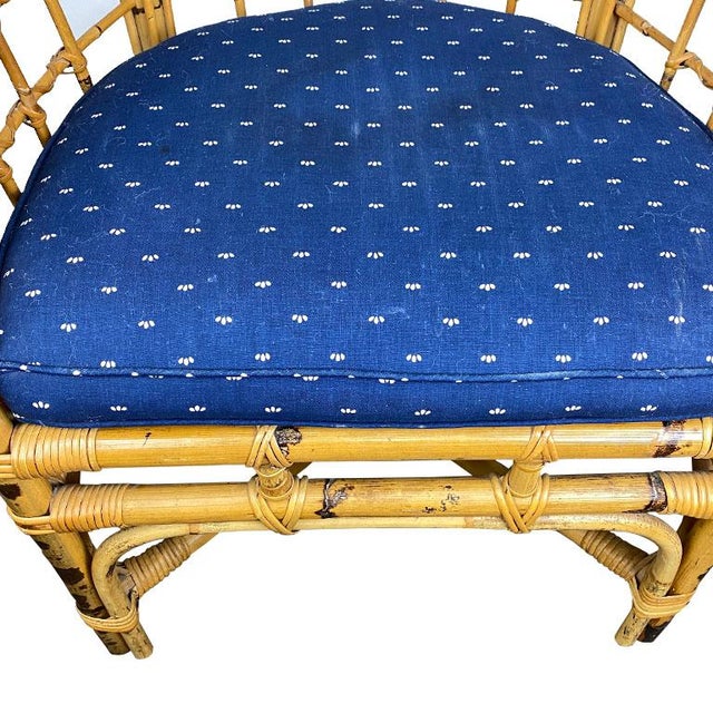 McGuire Mid-Century English Bamboo Barrel Back Arm Chair With Upholstered Seat For Sale - Image 4 of 5