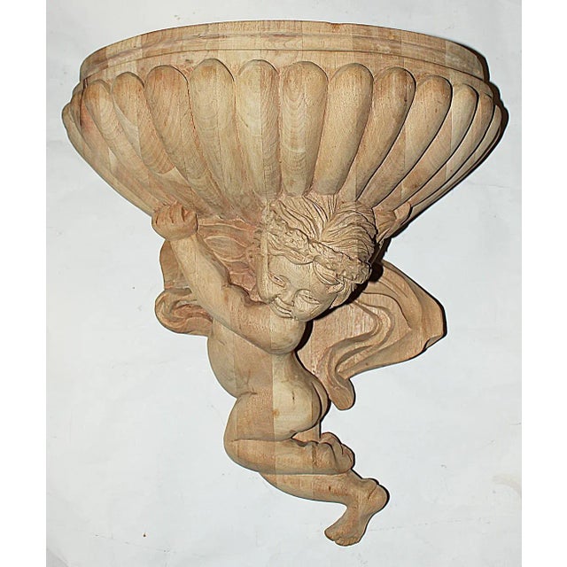 Wood 1980s Hand-Carved Putti Wall Bracket For Sale - Image 7 of 9