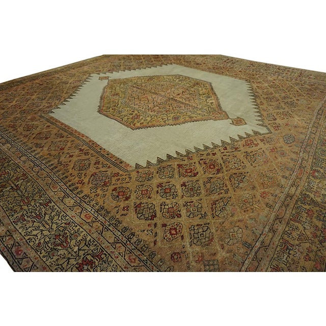 1890s Antique Square Ivory Hand Knotted Medallion Tribal Turkish Oushak Wool Rug For Sale - Image 11 of 16
