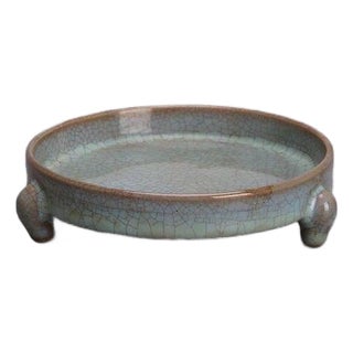 Chinese Ru Kiln Ice Cracking Glazing Celadon Porcelain Plate For Sale