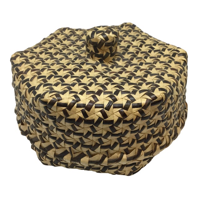 Vintage Covered Lidded Basket Box Circa 1890s For Sale