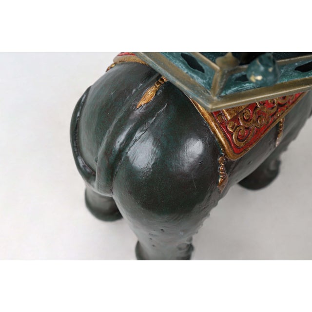 Dark Green Elephant Carrying Pagoda Sculpture For Sale - Image 9 of 10