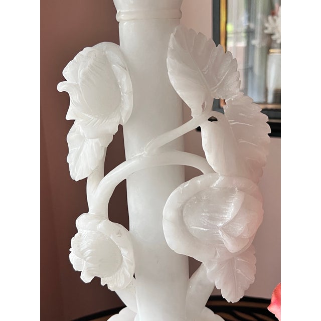 Alabaster Vintage White Carved Alabaster Lamps - a Pair For Sale - Image 8 of 12