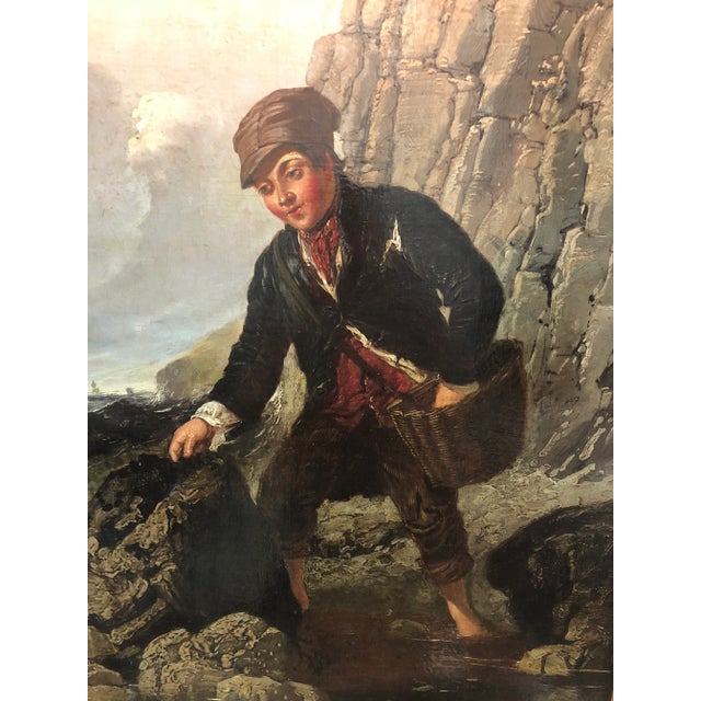 American William John Thomas Collins “The Mussel Gatherer” Oil on Canvas Painting For Sale - Image 3 of 6