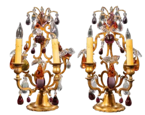 Pair of Early 20th Century Louis XV-Style Brass Two-Light Girandoles