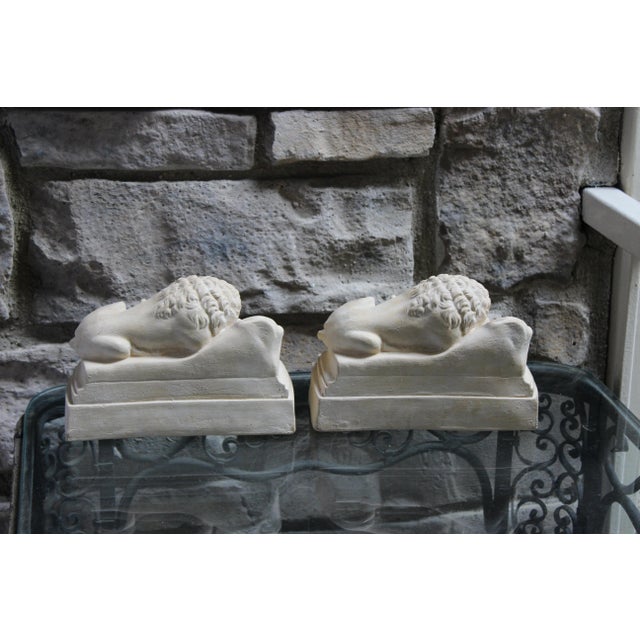 Sleeping Lion Monument Statuary Statues - Set of 2 For Sale - Image 11 of 13