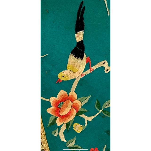 Turquoise Early 20th Century Pair of Embroidered Silk Containers For Sale - Image 8 of 10