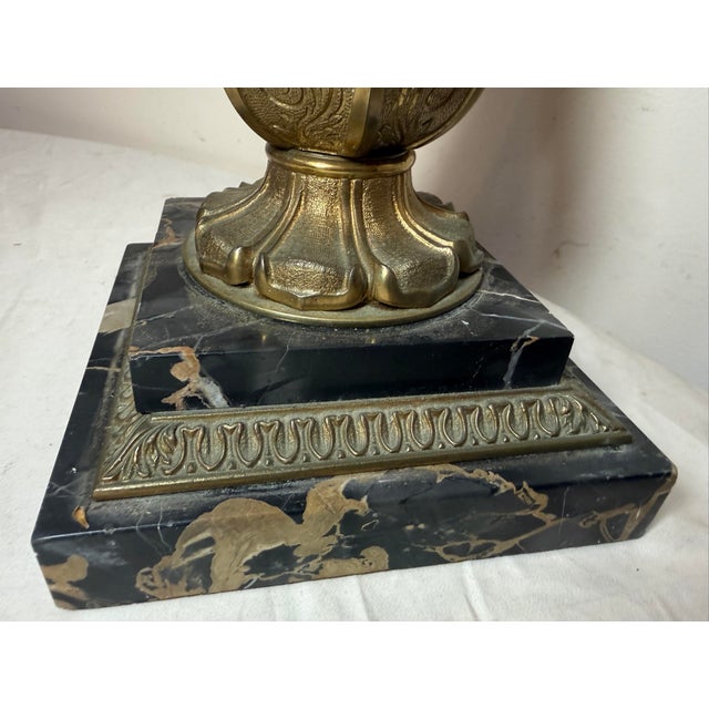 Antique Ornate Henry Hooper & Co. Electrified Brass Marble Astral Oil Table Lamp For Sale In New York - Image 6 of 10