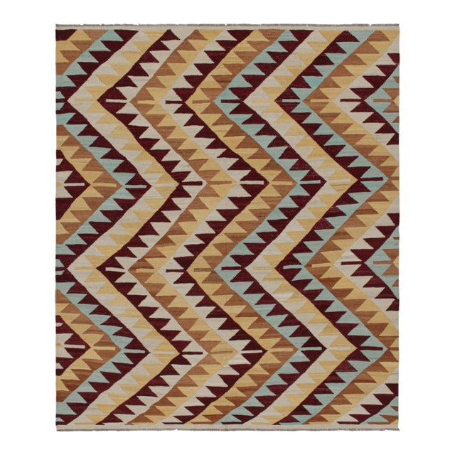 Rug & Kilim’s Tribal Style Kilim in Red, Blue and Beige-Brown Geometric Patterns For Sale