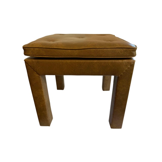 Mid 20th Century Faux Leather Brown Parsons Style Stool For Sale In Indianapolis - Image 6 of 11