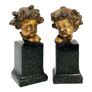 Vintage Borghese Book Ends Italian Cherubs Chalkware Set of 2 For Sale