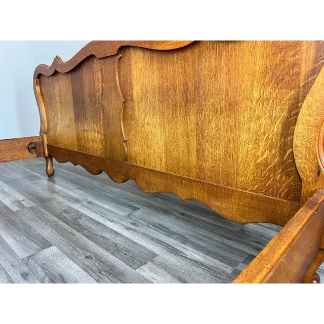 Wood Vintage French Louis XVI Style Oak Double Bed Frame with Carved Headboard For Sale - Image 7 of 8