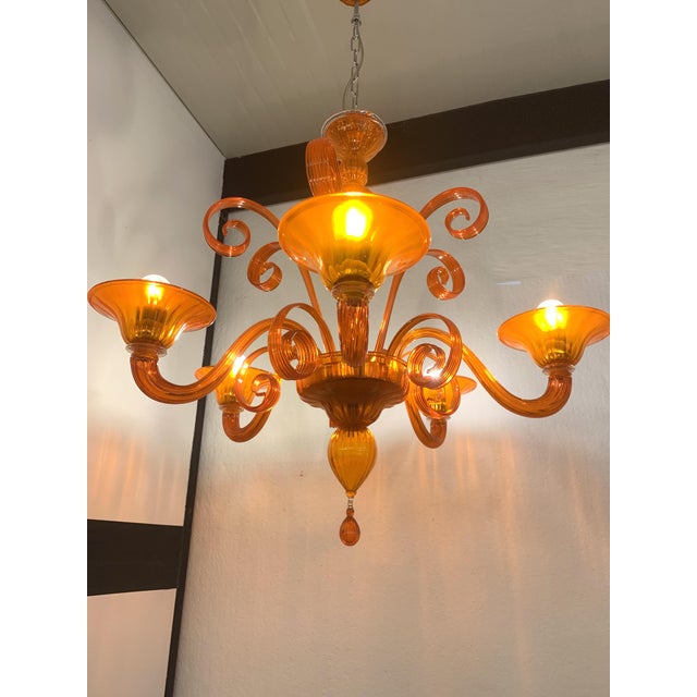 Contemporary Translucent Orange Murano Glass Chandelier For Sale - Image 4 of 6