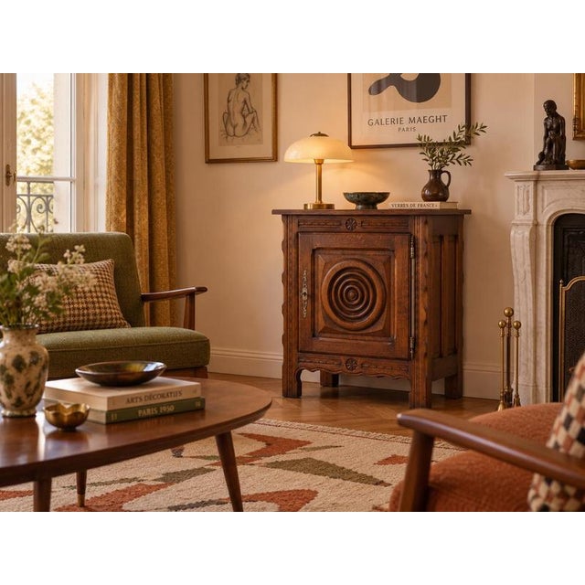 Small Vintage French Buffet in Carved Oak, 1960 For Sale - Image 11 of 12