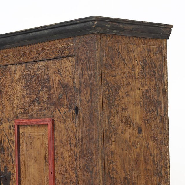 Antique Rustic Farmhouse Primitive Folk Art Painted Cabinet For Sale - Image 4 of 14