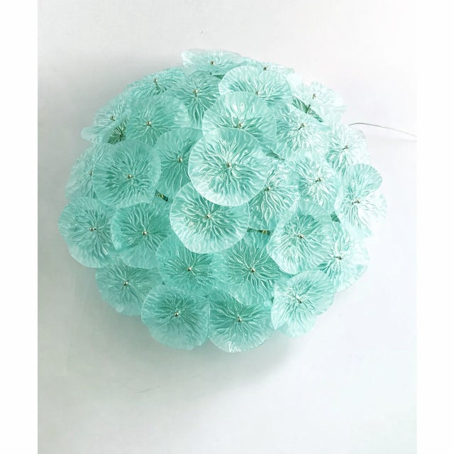 2010s Contemporary Floreal Murano Glass Flush Mount by Simoeng in Sea Green and Sanded Color For Sale - Image 5 of 10