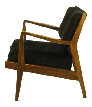 Jens Risom Teak Wood Arm Chair in Black Striped Chenille