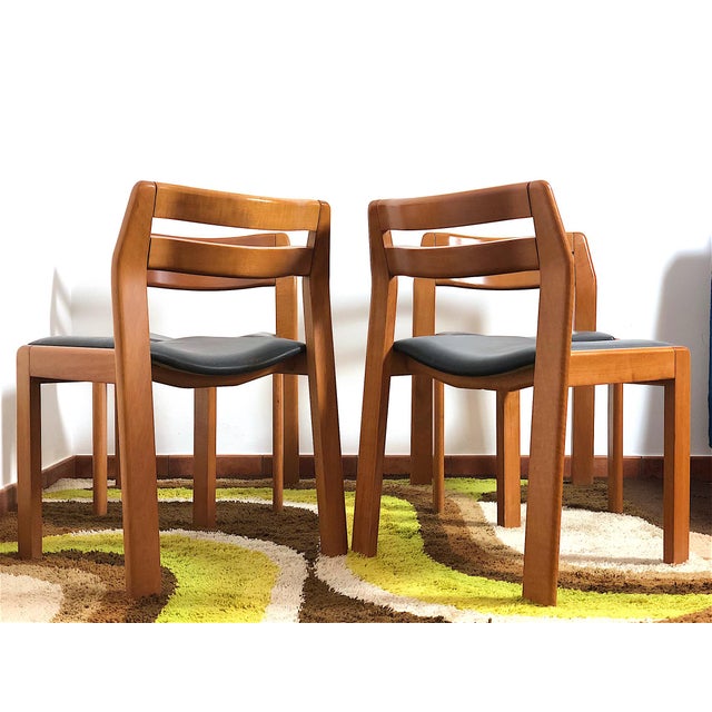 Black Vintage Walnut & Leather Chairs, Italy, 1970s, Set of 4 For Sale - Image 8 of 18