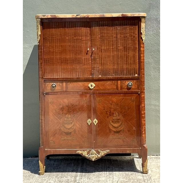 French Vintage Inlay Secretaire With Stone Top For Sale - Image 3 of 13
