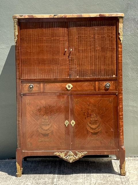 Vintage Inlay Secretaire With Stone Top - Side view