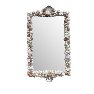 Vintage Coastal Shell Encrusted Beveled Mirror For Sale