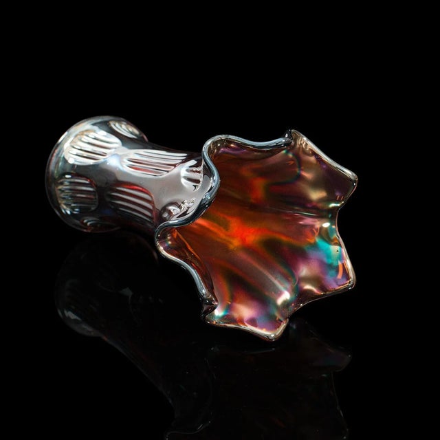 Circa 1940 Small Vintage Decorative English Carnival Glass Flower Vase For Sale - Image 11 of 13