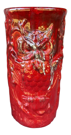1980’s Contemporary Owl Red Large Vase