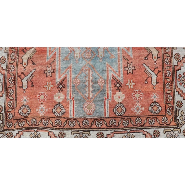 Antique Geometric Persian Malayer Gallery Runner in Gray, Blue, Light Tera-Cotta and Cream For Sale - Image 11 of 13
