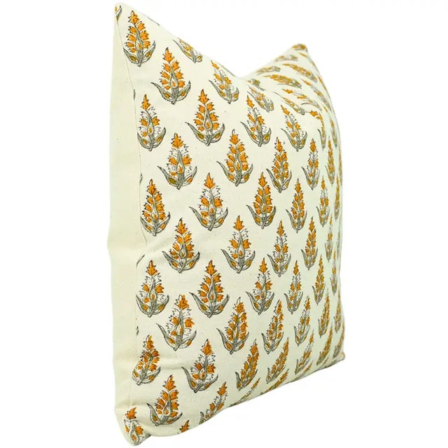 Fabdivine Handmade Block Printed Cushion Cover 16x16 Inch Duck Canvas-Kanak Buti For Sale - Image 4 of 6