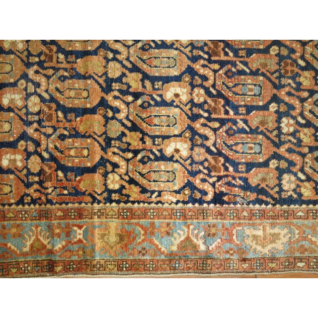 Traditional Early 20th Century Blue Terracotta Oriental Gallery Size Persian Malayer Paisley Rug For Sale - Image 3 of 6