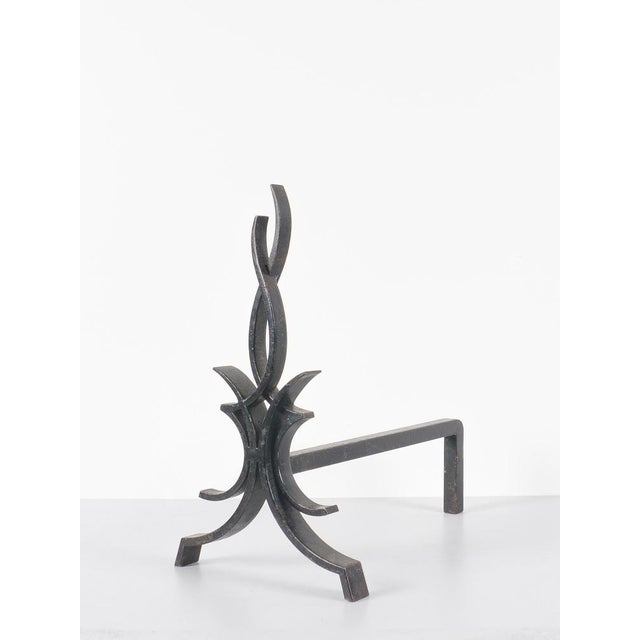 Raymond subes (attributed to) (1891 - 1970) pair of andirons france, circa 1940 wrought iron h: 40 cm / w: 23 cm / d: 40 cm