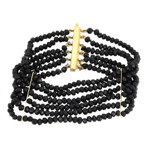Six Strand Onyx Beaded 18k Yellow Gold Wide Bracelet