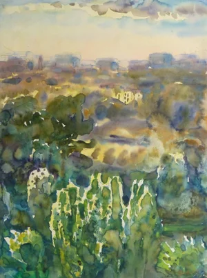 Watercolor Landscape - Kiev at Dusk