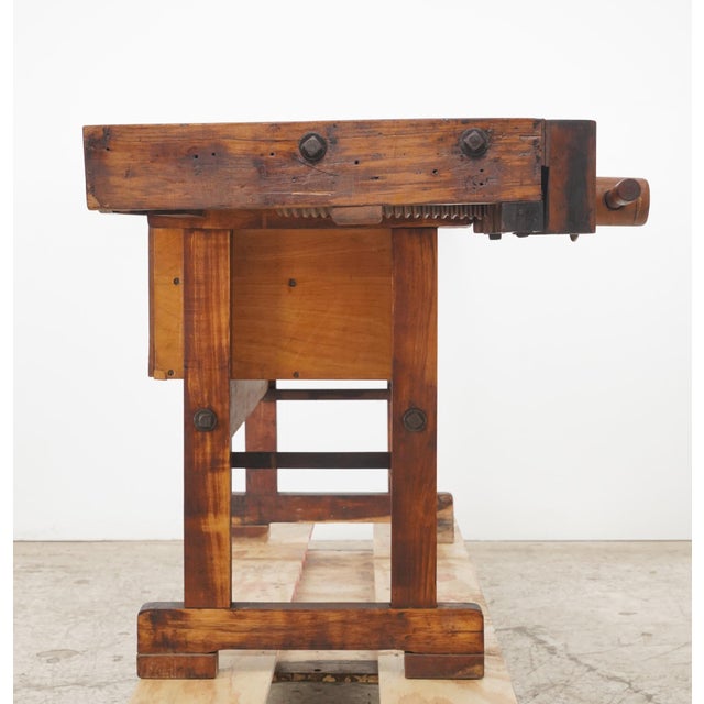 Vintage Industrial Woodworkers Workbench For Sale - Image 9 of 16